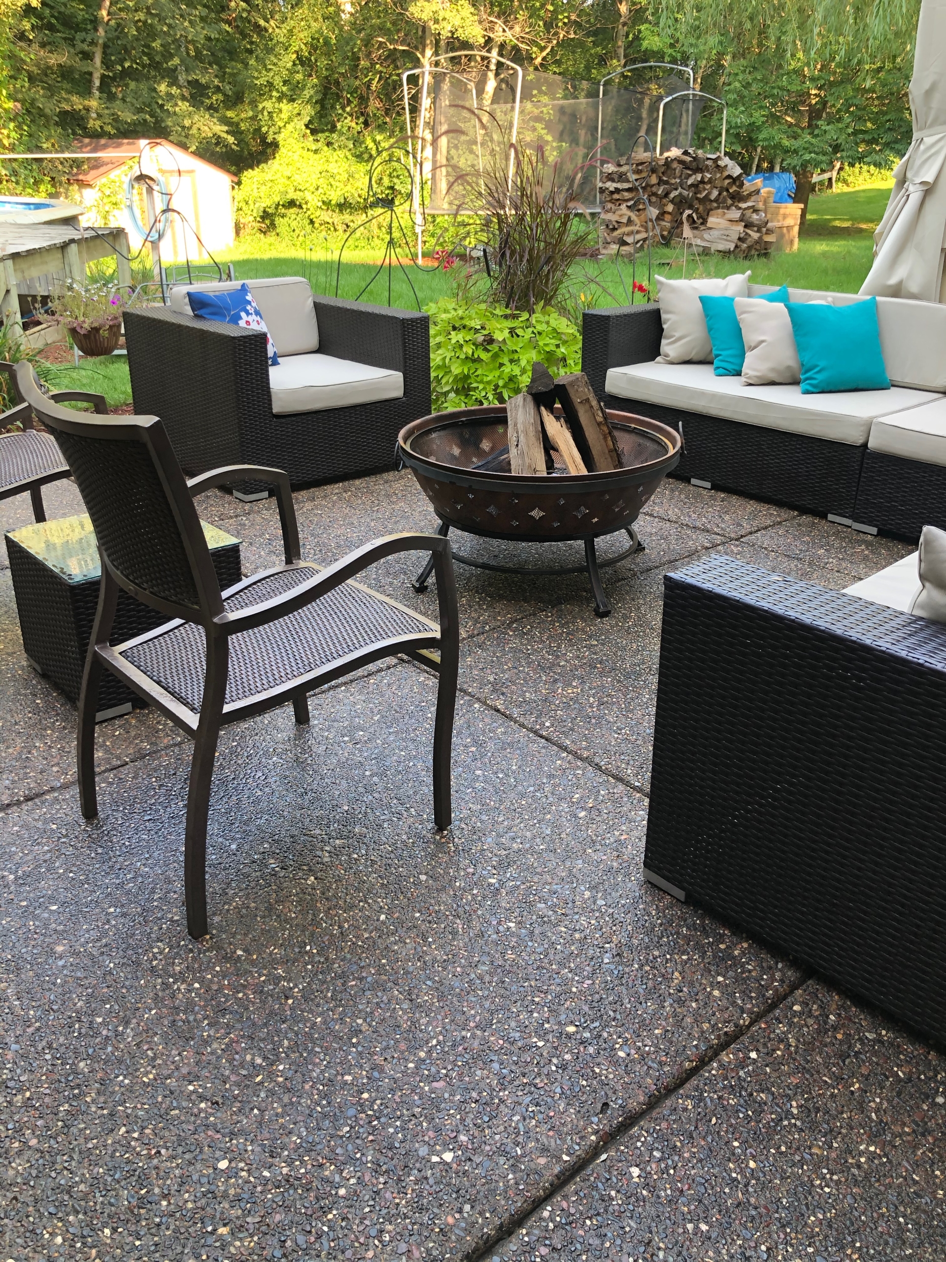 stamped concrete patio with fire pit on Patios Fire Pits Schahn Construction Services Llc